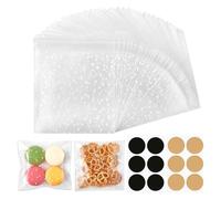 Cellophane Bags, 200 Pcs 10 x 10 cm White Polka Dot Self-Seal Translucent Cookie Bags with Stickers for Sweet Chocolates Biscuit Candy party favors