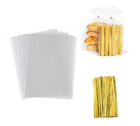 Cellophane Bags Clear Gift OPP Flat Bottom Plastic for Candy Chocolate with Twist Ties Gold Ribbons Birthday Favors Gift Wrapping 20.32×30.48cm/8×12inch 100 pieces