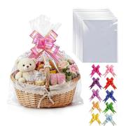Cellophane Hampers Bags With Pull Bows, MAOUYWIEE 10 Pack 18.9 x 25.6 Inches Hamper Basket Gift Bags, Cellophane Wrap bags for Hamper Making Easter Gift Presents Packaging