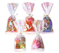 Cellophane Treat Bags, Iridescent Holographic Goodie Bags, Clear Cello with Twist Ties for Birthday Party Favors, Valentines, Easter, Weddingscellophane