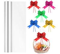 Cellophane Wrap for Hampers 80cmX30m (Folded 40 cm) Cellophane Roll Clear Cellophane Wrap Roll Florist Hamper Wrapping Cellophane with 5 Large Bows for Christmas Birthday Gifts Hamper Basket