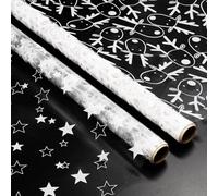 Cellophane Wrap Roll for Gift Wrapping: Cellophane Wrap for Hampers 2 Roll 3M x 80cm Reindeer and Star Pattern for Christmas Hampers Flowers Gift Wrapping