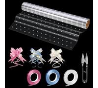Cellophane Wrap Roll, PYGHAP 40CM x 30M Clear White Dots Wrapping Roll with 30 Pull Bows, 3 Ribbons, Scissors for Hampers, Christmas, Easter, Birthday Gift, Valentine's Day Flowers, Treats