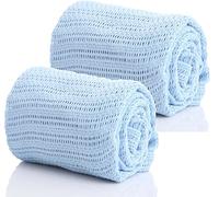 Cellular Blanket Pram Travel 70x90cm Soft 100% Pure Cotton Machine Washable - Pack of 2 Blue