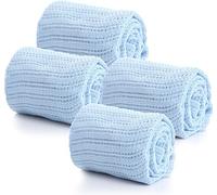 Cellular Blanket Pram Travel 70x90cm Soft 100% Pure Cotton Machine Washable - Pack of 4 Blue