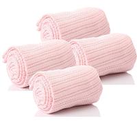 Cellular Blanket Pram Travel 70x90cm Soft 100% Pure Cotton Machine Washable - Pack of 4 Pink