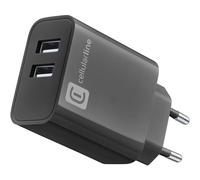 Cellularline - 24W MULTIPOWER Charger with Two USB-A Ports - Equipped with Device Detect Technology: recognizes the connected phone and delivers the correct charge - Maximum security - Black