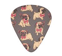 Celluloid Guitar Picks 12 Pack with Box includes Thin, Medium, Heavy Picks, for Acoustic Guitar Electric Guitar Ukulele (pink glasses cartoon pug puppy)