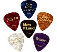 Celluloid Guitar Picks Medium .71mm - 6 Plectrums 6 Moods with Inspirational Messages "Keep Strumming" "Play On" "Breathe" - Acoustic Electric Guitar Accessories Gifts Set
