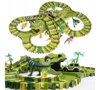 CELMAN Dinosaur Toys for Boys - Flexible Racing Track Set with Vehicle, Dino Figures - Educational STEM Construction Toy for Children Age 3-8, Exciting Dinosaur Train Loop & Race Adventure