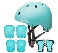 CELOID Kids Helmet Pad Set,Adjustable Kids Skateboard Bike Helmet Knee & Elbow Pads Wrist Guards 8-10-14 years Kids Protective Gear Set for Girls Boys Bicycle Roller Scooter Rollerblade Sport，L-blue