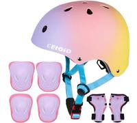 CELOID Kids Helmet Pad Set, Adjustable Kids Skateboard Bike Helmet, Knee & Elbow Pads, Wrist Guards, 8-14 Years, Unisex, Pink, Skating, Cycling, Roller Sports