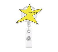 Celokiy Yellow Star 'Your Did It' Retractable Badge Reel, ID Card Holder Clip Name Tag