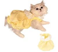 CELONROMF Cute Lace Princess Dress for Cats & Small Dogs, Summer & Spring Pet Clothes, Breathable Puppy Kitten Dress for Ragdoll, Yorkie, Maltese (Yellow & Pink, S-XL) (Yellow, Medium)