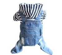 CELONROMF Dog Denim Clothes for Small Medium Dog Boy Girl Plaid Pet Jeans Jumpsuit Cool Blue Cat Hoodies Vintage Puppy Jacket Overalls Chihuahua Hooded Denim Coat (Black Stripe, X-Small)
