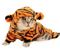 CELONROMF Pet Costume Collection, Dinosaur Tiger Bee Pattern Hooded Outfits, Warm Winter Clothes, Polyester, Small Dogs Cats, Halloween Christmas Cosplay (Large, Tiger)