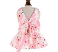 CELONROMF Small Dog Harness Dress and Leash Set Bow Tie Girl Puppy Clothes with D-Ring Pink Floral Chihuahua Dresses for Dogs Cat Apparel Soft Mesh Pet Summer Outfit (Pink, Large)