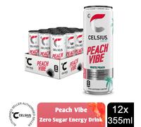Celsius Sparkling Energy Drink Peach Vibe with Zero Sugar 355ml, 12 Pk