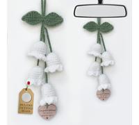 CELSORIX “A Adventure Awaits” Crochet Lily Of The Valley Car Air Freshener Hanging Ornament With 2 Scented Beads - Wedding Gift