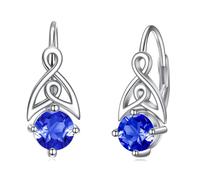 Celtic Birthstone Earrings 925 Sterling Silver Trinity Knot Leverback Earrings Birthstone Jewellery Gift for Women Girls