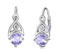 Celtic Birthstone Earrings 925 Sterling Silver Trinity Knot Leverback Earrings June Birthstone Jewellery Gift for Women Girls