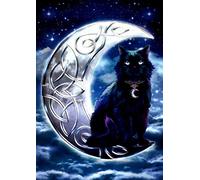 Celtic Black Cat on The Moon Greeting Card by Brigid Ashwood