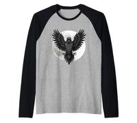 Celtic Black Crow Raven and Moon Raglan Baseball Tee