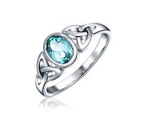Celtic Blue Topaz Trinity Knot Triquetra Ring For Women Teen Thin Band Ring .925 Sterling Silver December Birthstone