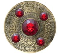 Celtic Brooch - Scottish Kilt Pin, Antique Silver 5 Stone Sparkling Green Fly Plaid Brooches 4" (10cm) Pin for Men & Women, Shawl, Scarf & Tartan Kilt Accessory (Red - Brass Antique)