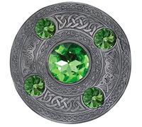 Celtic Brooch - Scottish Kilt Pin, Antique Silver 5 Stone Sparkling Green Fly Plaid Brooches 4" (10cm) Pin for Men & Women, Shawl, Scarf & Tartan Kilt Accessory (Irish Green - Silver Antique)