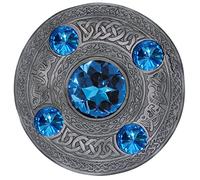 Celtic Brooch - Scottish Kilt Pin, Antique Silver 5 Stone Sparkling Green Fly Plaid Brooches 4" (10cm) Pin for Men & Women, Shawl, Scarf & Tartan Kilt Accessory (Sky Blue - Silver Antique)