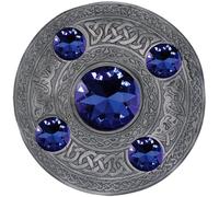 Celtic Brooch - Scottish Kilt Pin, Antique Silver 5 Stone Sparkling Green Fly Plaid Brooches 4" (10cm) Pin for Men & Women, Shawl, Scarf & Tartan Kilt Accessory (Blue - Silver Antique)