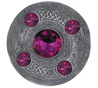 Celtic Brooch - Scottish Kilt Pin, Antique Silver 5 Stone Sparkling Green Fly Plaid Brooches 4" (10cm) Pin for Men & Women, Shawl, Scarf & Tartan Kilt Accessory (Fuchsia - Silver Antique)