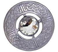 Celtic Brooch - Traditional Scottish Kilt Pin, Fly Plaid Brooches 3" Sparkling Gemstone, Men & Women Shawl, Scarf & Tartan Sash Brooch, Highland Dress Accessory (White - Chrome)