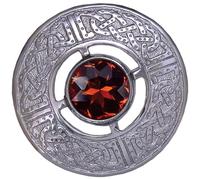 Celtic Brooch - Traditional Scottish Kilt Pin, Fly Plaid Brooches 3" Sparkling Gemstone, Men & Women Shawl, Scarf & Tartan Sash Brooch, Highland Dress Accessory (Brown - Chrome)