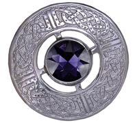 Celtic Brooch - Traditional Scottish Kilt Pin, Fly Plaid Brooches 3" Sparkling Gemstone, Men & Women Shawl, Scarf & Tartan Sash Brooch, Highland Dress Accessory (Purple - Chrome)