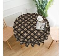 Celtic Check Geometric Round Table Cloth 60 in Scotland Black Brown Plaid Stripe Washable Wrinkle Stain Resistant Fitted Table Cover Spill Oil Proof Fabric Polyester Tablecloth Indoor Outdoor
