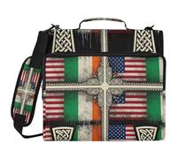 Celtic Cross American Irish 1.5 Inch 3 Ringing Zippered Binder Bag with Handle Laege Capacity Documents Files Storage Bag for School/Office