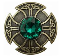 Celtic Cross Brooch - Scottish Kilt and Shawl Pin Intricate Knotwork and Gemstone, 3 Inches, Ideal for Ladies and Gents’ Highland Attire, Cloak, Scarf, or Shawl Fastener (Bottle Green - Brass Antique)