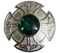 Celtic Cross Brooch - Scottish Kilt and Shawl Pin Intricate Knotwork and Gemstone, 3 Inches, Ideal for Ladies and Gents’ Highland Attire, Cloak, Scarf, or Shawl Fastener (Bottle Green - Silver Finish)
