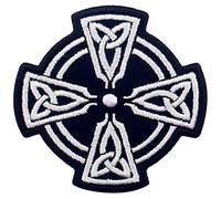 Celtic Cross Circle Patch Biker Applique Embroidered Iron On Sew On Emblem, White & Black