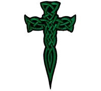 Celtic Cross Dagger Green Iron-On Patch Embroidered Irish Crucifix