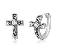 Celtic Cross Earrings 925 Sterling Silver Hoop Earrings Men Small Huggies Hypoallergenic Cubic Zirconia Faith Christian Religious Viking Jewellery Christian Gifts for Women Mom