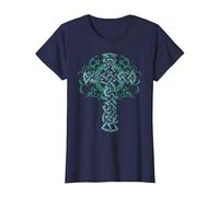 Celtic Cross Folk Art Pagan Irish Scottish Crucifix Artistic T-Shirt, Women, Navy Blue, XX-Large