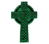 Celtic Cross Iron-On Patch Green Embroidered Relgious Applique Gaelic Irish Crucifix Goth Emblem