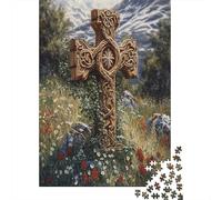 Celtic Cross Jigsaws 1000 Pieces for Adults Wooden Challenging Game Home Decoration with Precise Interlocking Design for Adults Gifts 1000pcs (75x50cm)