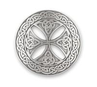 Celtic Cross & Knotwork Border Matt Pewter Scottish Traditional Plaid Brooch
