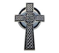 Celtic Cross Metal Enamel Lapel Pin Badge, Silver Tone Knotwork Design, Includes Gift Box