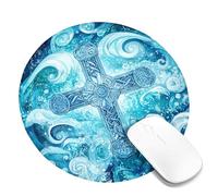 Celtic Cross Mouse Pad, Blue Ocean Waves Art Design, Non-Slip Mousepad for Summer and Easter, Decorative Home and Office Accessories, Gaming & Computer Desk Mat Round 8x8 Inch