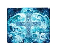 Celtic Cross Mouse Pad, Blue Ocean Waves Art Mouse Pad, Non-Slip Mouse Pad for Summer Easter Home Office Decorative Accessories
